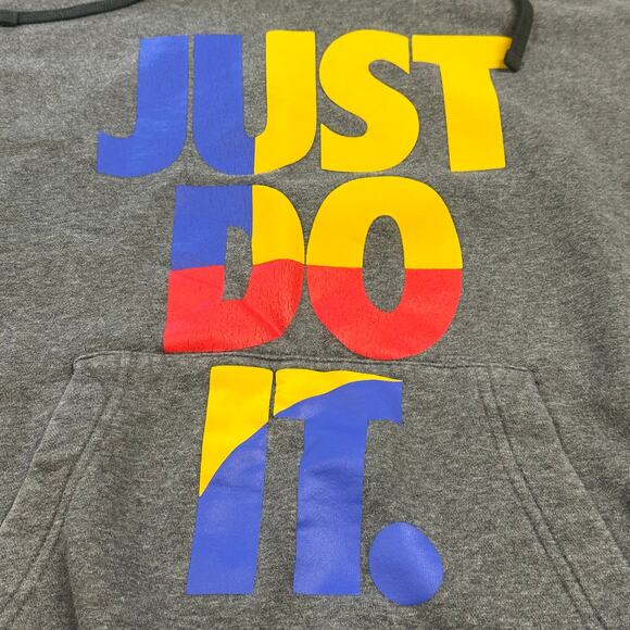 Nike Gray Mens M Just Do It Tri Color Spellout Sporty Athletic Pullover Hoodie - Picture 12 of 12